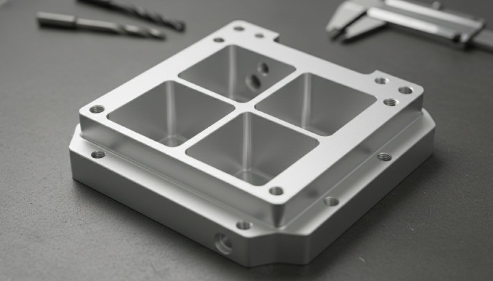 Complex CNC machined aluminum housing with thin walls and deep pockets increasing machining cost
