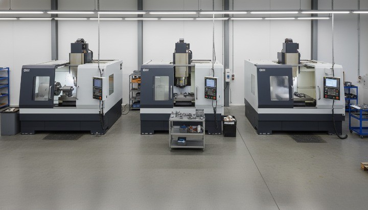 CNC lathe, 3-axis mill, and 5-axis machining center comparing different machine types and CNC machine cost levels