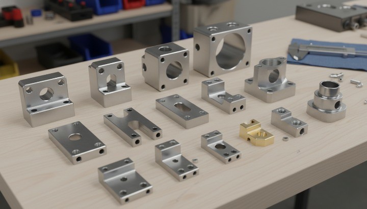 Range of CNC machined metal parts from simple to complex showing how geometry changes machining cost and pricing