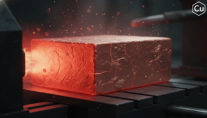 Copper glowing red at high temperature without melting