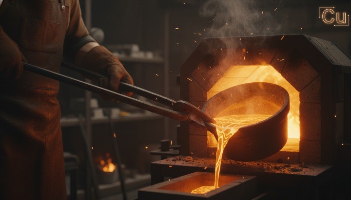 Crucible furnace melting copper for casting applications