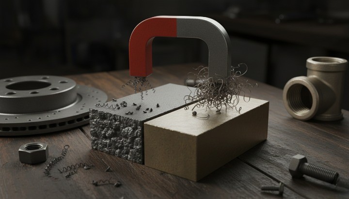 Magnetic behavior comparison of gray cast iron and ductile iron parts