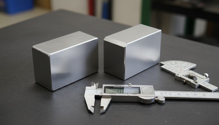 fillet vs chamfer on CNC machined parts showing radius and 45 degree chamfer with caliper measurement