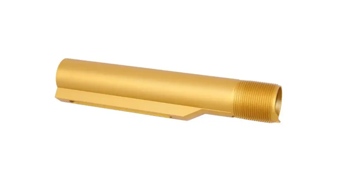AR-15 Gen 2 Mil-Spec Buffer Tube, buffer tube, AR-15 component, firearm part, gold anodized finish