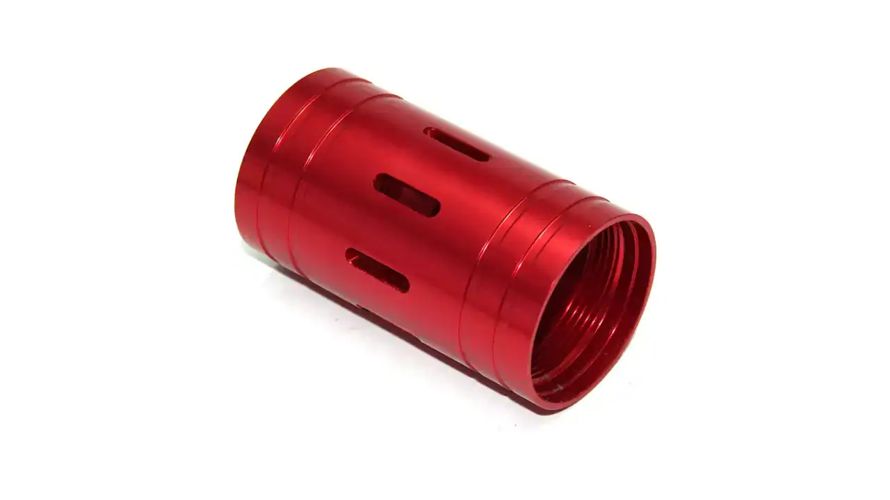 Red Anodized Aluminum Cylinder, aluminum tube, machined part, industrial component, red finish