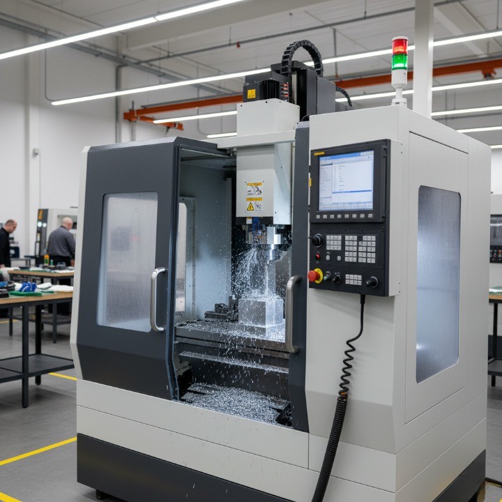 3-axis CNC milling machine cutting aluminum component with precision