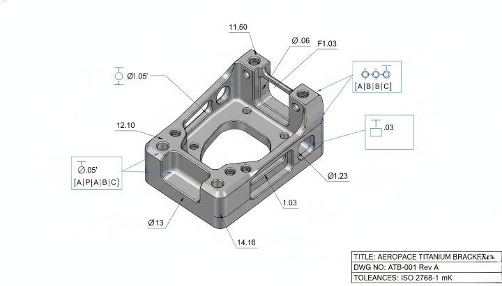 Aerospace-grade CNC machined component requiring strict GD&T tolerances for safety-critical performance