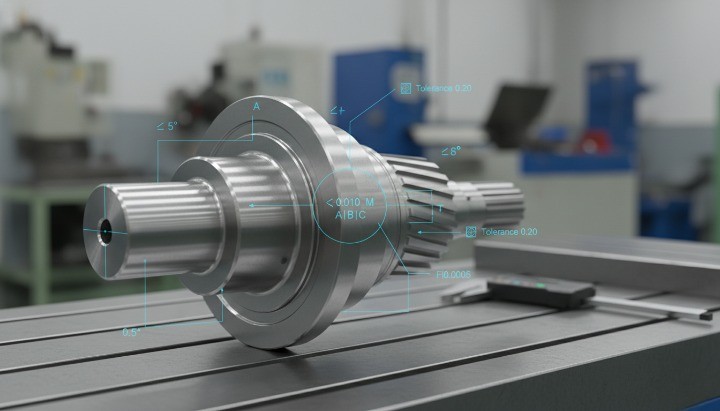 Automotive shaft demonstrating tight CNC machining tolerances required in powertrain components