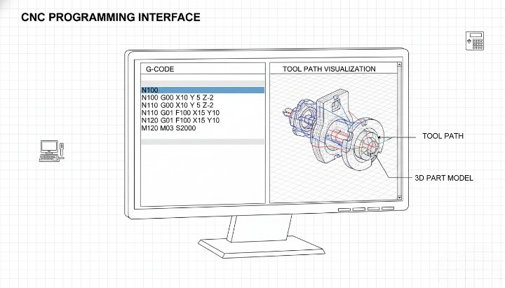 CAM software generating CNC G-code for machining precision parts