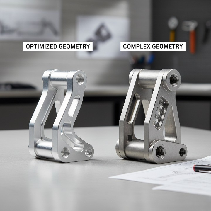 omparison of simplified CNC milled part vs. complex geometry affecting machining time
