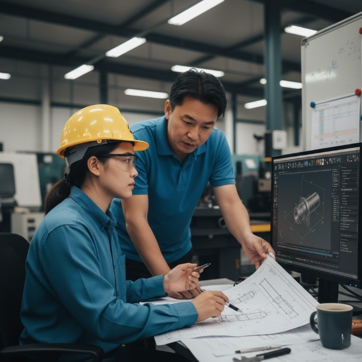 Engineer collaborating with CNC supplier on part design optimization