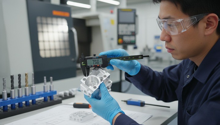 Engineer performing pre-RFQ DFM review on a CNC machined component