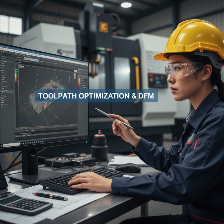 Reducing CNC machining cost through DFM and optimized toolpaths.