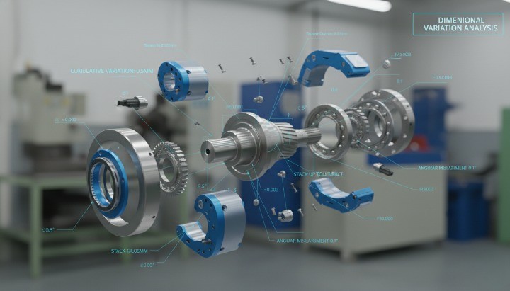Tolerance stack-up example showing how dimensional variation accumulates across CNC machined parts