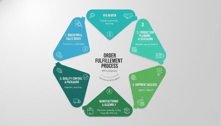 CNC machining quality control workflow from RFQ review and DFM to final inspection and documented shipment release