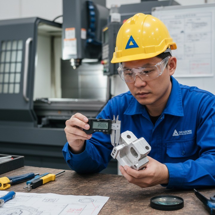 Engineer examining rejected CNC part due to poor design and tight tolerance errors