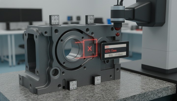 Rejected CNC part marked out-of-tolerance, illustrating cost impact of unnecessarily tight tolerances