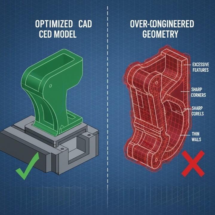 Comparison of over-engineered and optimized CNC part designs illustrating cost efficiency