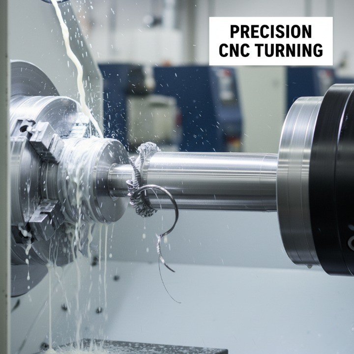 CNC turned shaft showing smooth cylindrical surface finish.