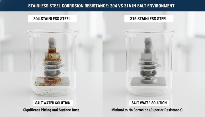 Corrosion resistance comparison between 304 and 316 stainless steel