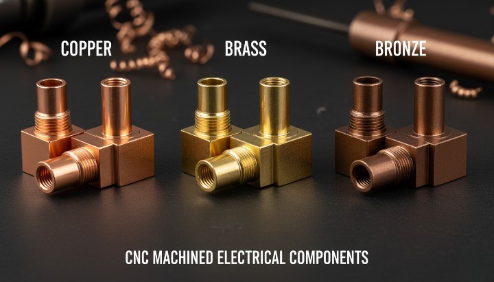 तांबे विरुद्ध पितळ विरुद्ध कांस्य सीएनसी मशीन केलेले विद्युत घटक - उच्च-चालकता तांबे बसबार आणि टर्मिनल्सची तुलना
