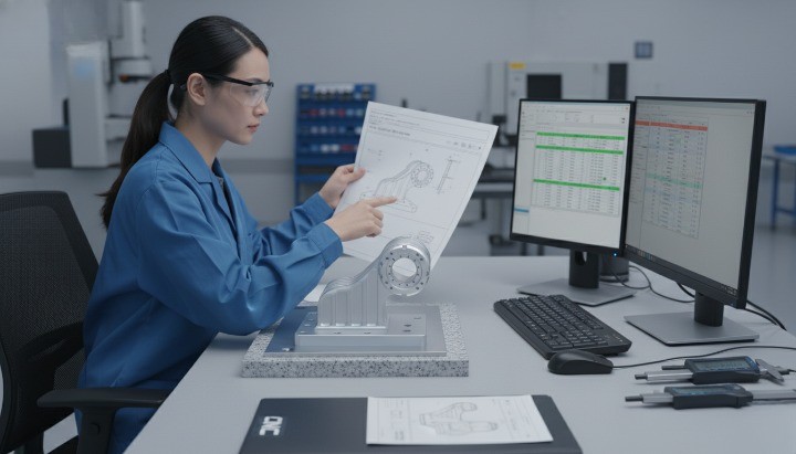 Quality control review of CNC machined robotics component and inspection report