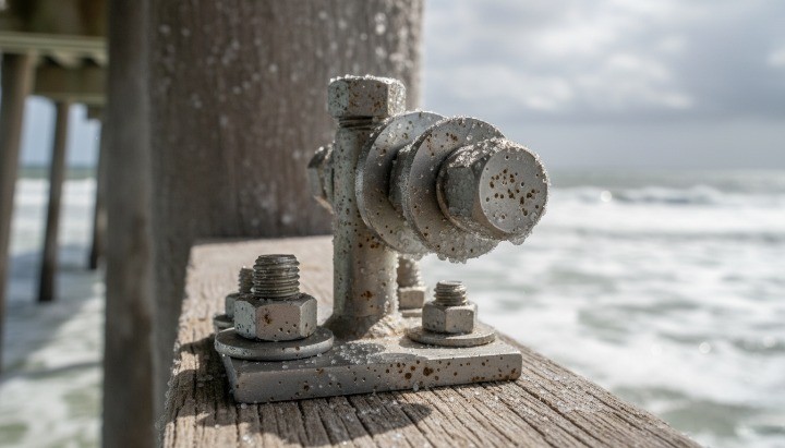 Stainless steel corrosion caused by salt water and chloride exposure