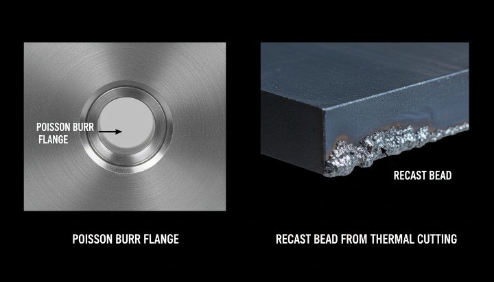 Poisson burr flange versus thermal recast bead burr on metal edges