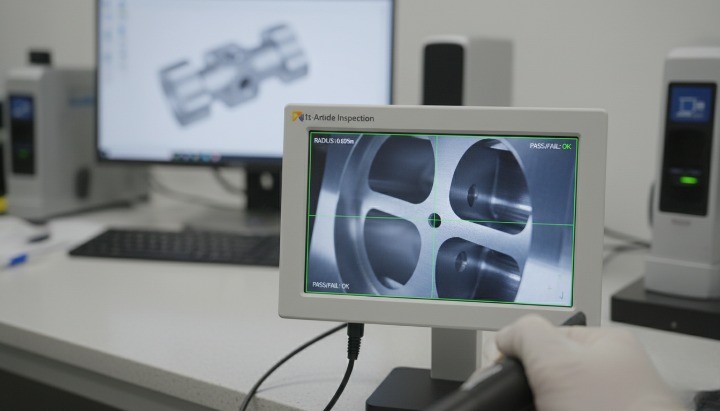 Borescope inspection of cross-hole burr removal after automated deburring