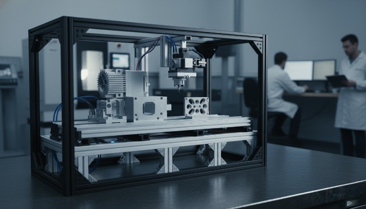 சீரமைப்பு, மீண்டும் மீண்டும் செய்யக்கூடிய தன்மை மற்றும் செயல்பாட்டு நடத்தை ஆகியவற்றை சரிபார்க்க ஒரு சோதனை சாதனத்தில் நிலைநிறுத்தப்பட்ட முன் தயாரிப்பு CNC கூறுகள்.