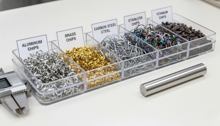 CNC machinability map common alloys aluminum brass steel stainless titanium chips comparison