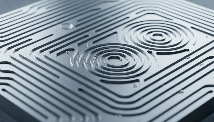 Energy storage CNC machining cooling plate with channel features highlighting flatness and sealing zones for thermal management