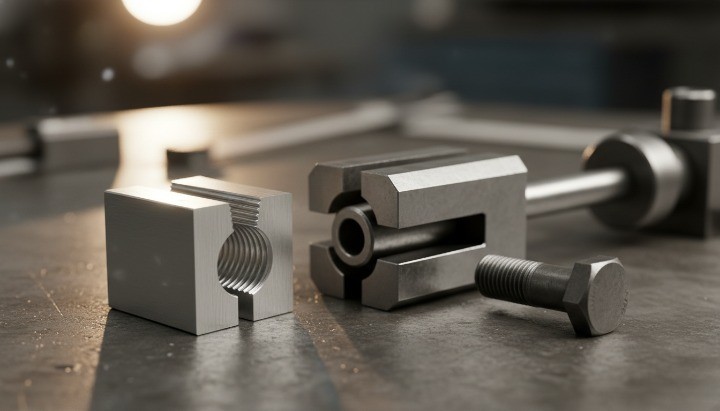 roll tapped aluminum internal thread profile with pull out strength test fixture