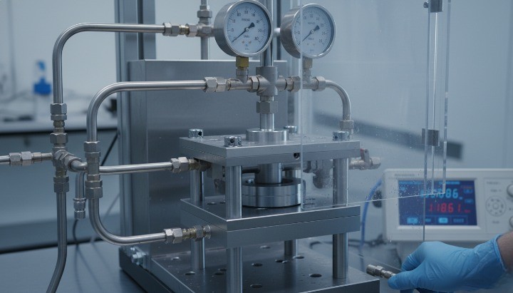 Leak testing and pressure testing setup for critical energy CNC machined components with documented acceptance criteria