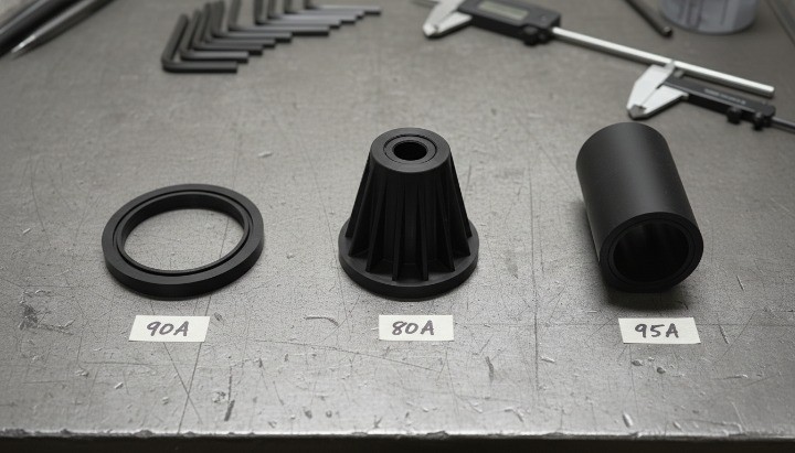 TPU machined parts examples seal ring damper roller sleeve with Shore hardness labels