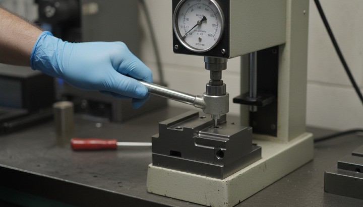 Rockwell hardness test machine measuring HRC for hardened steel parts
