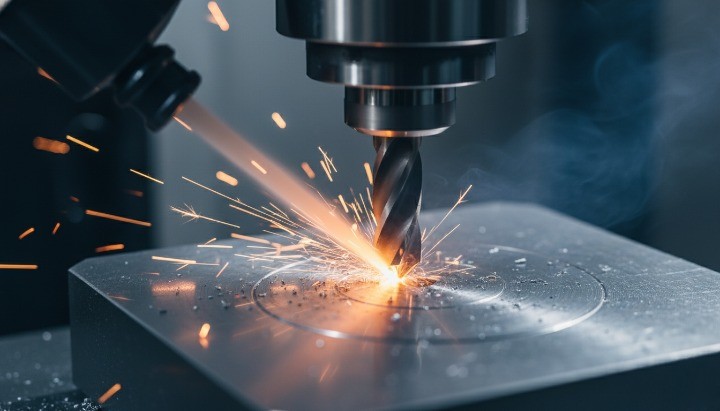 hard milling hardened steel dry cutting with air blast chip evacuation.