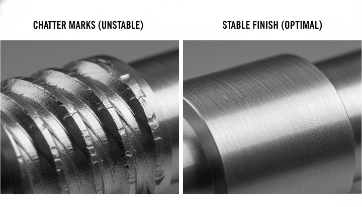 hard milling chatter marks on hardened steel and corrected stable finish