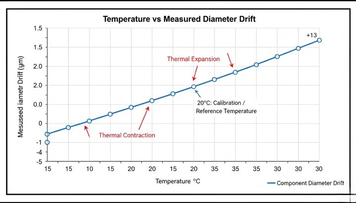 thermal growth causing size drift in hardened steel machining measurement.