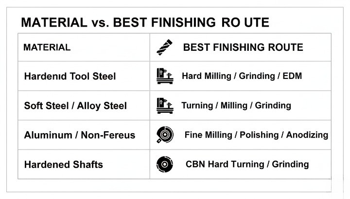 process planning matrix for hardened steel materials hard milling hard turning grinding EDM