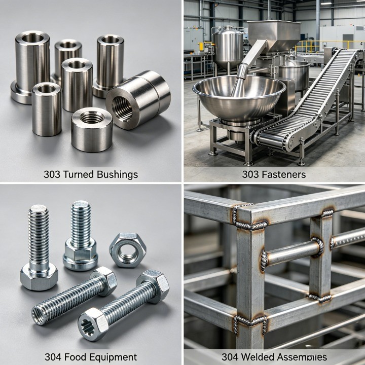 303 stainless machined parts and 304 welded food equipment applications