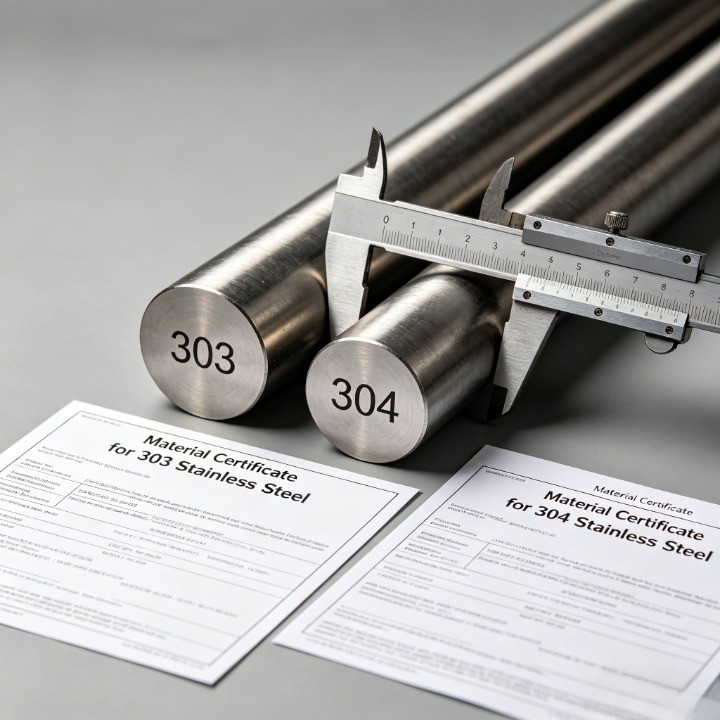 stainless steel 303 and 304 material comparison with inspection tools and certificates